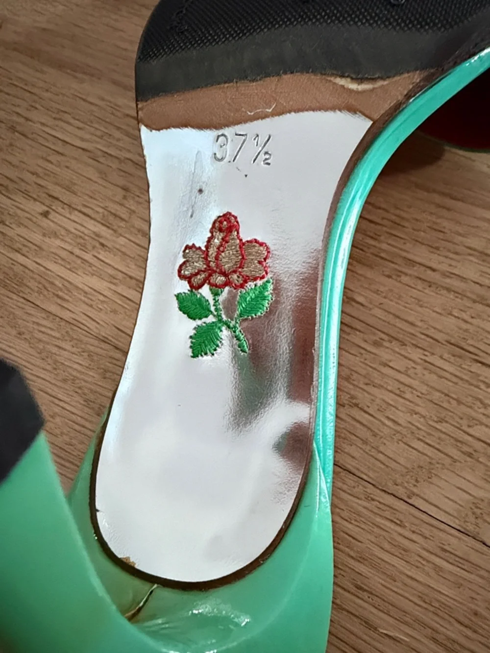 NWT! Free Lance Paris Unworn Vintage Turquoise Patent Slide Heels women sz 37.5